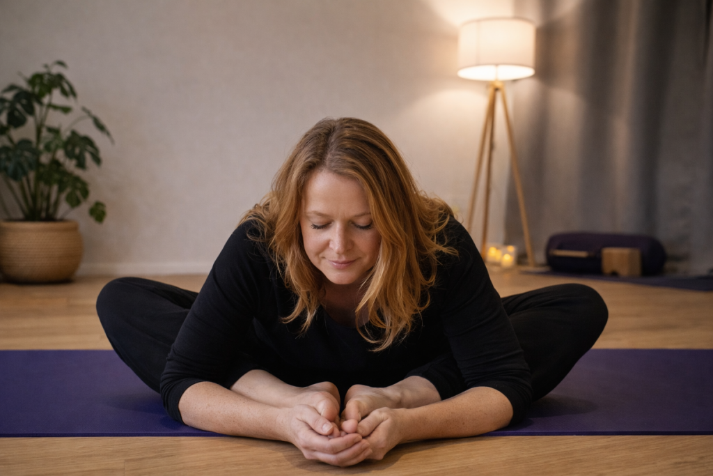 Women in Butterfly pose in Yoga Studio Erlangen